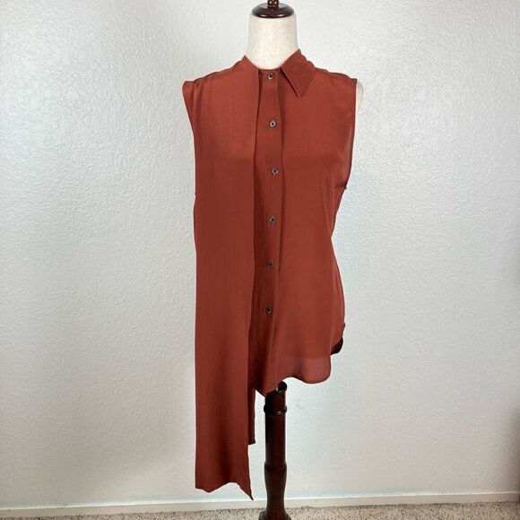OAK Boutique Brand Silk Button Up Blouse Extended Gun Flap Blouse Oxblood Size S - Picture 1 of 12